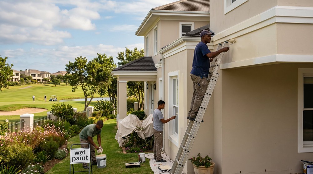 Professional estate painters painting a luxury golf estate home in Sandown