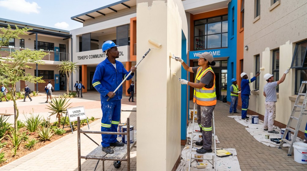 Professional school painting team painting a community school in Sandown